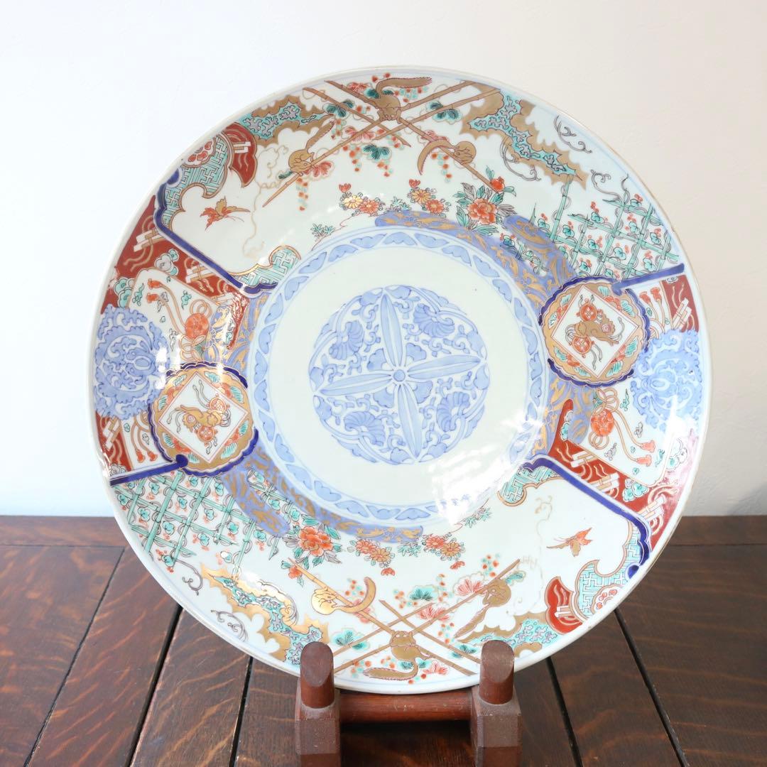 時代　色絵金彩伊万里　葡萄栗鼠図　手毬獅子 大皿 色絵 飾り皿 直径41㎝