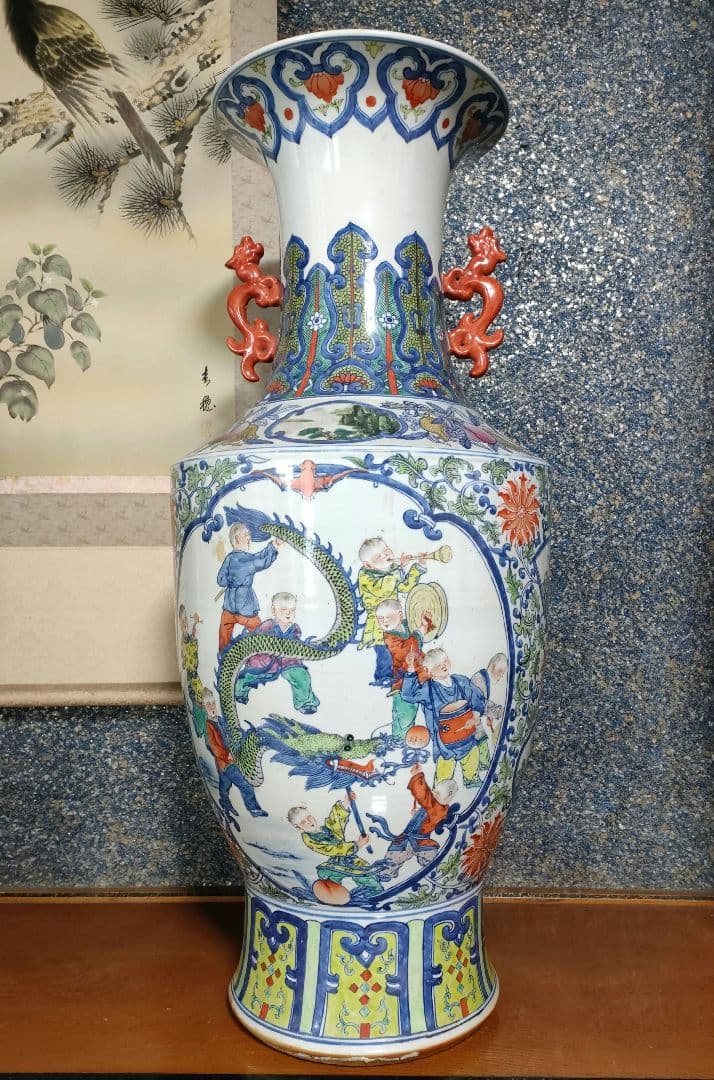 大花瓶 大壺 獣耳 中国 万暦龍 中国美術 龍 飾り壺