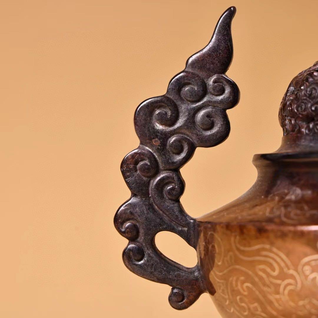 珍品  旧蔵収  精銅  全銅  紫銅  象嵌銀糸 薫香炉