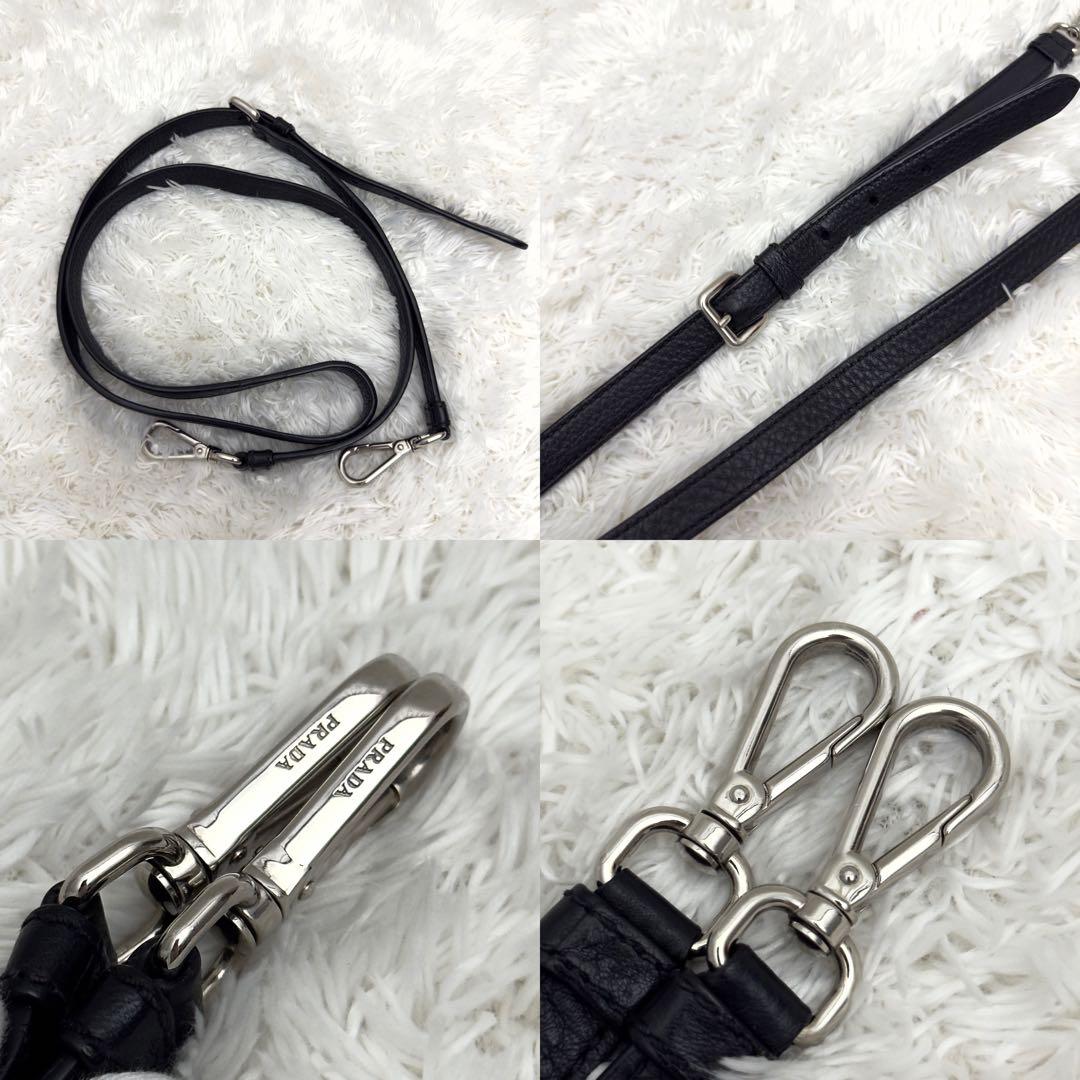 PRADA プラダ ショルダーバッグ レザー ブラック シボ革 シルバー金具