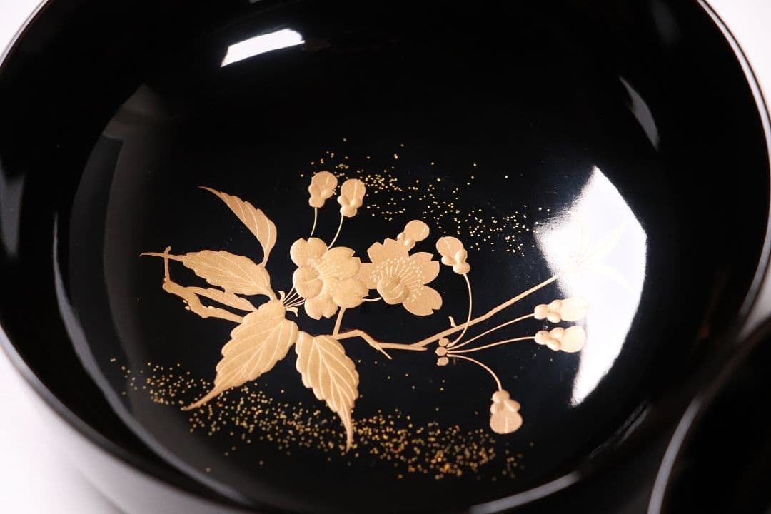 CL72 加賀蒔絵 貝合わせ蒔絵 黒塗椀 二客 蛤 桜 本金 梨地 木製漆器