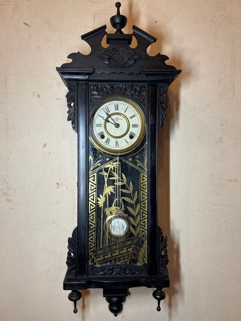精工舎　黒塗　柱時計　古時計　振り子　ゼンマイ　ボンボン　レトロ　掛時計