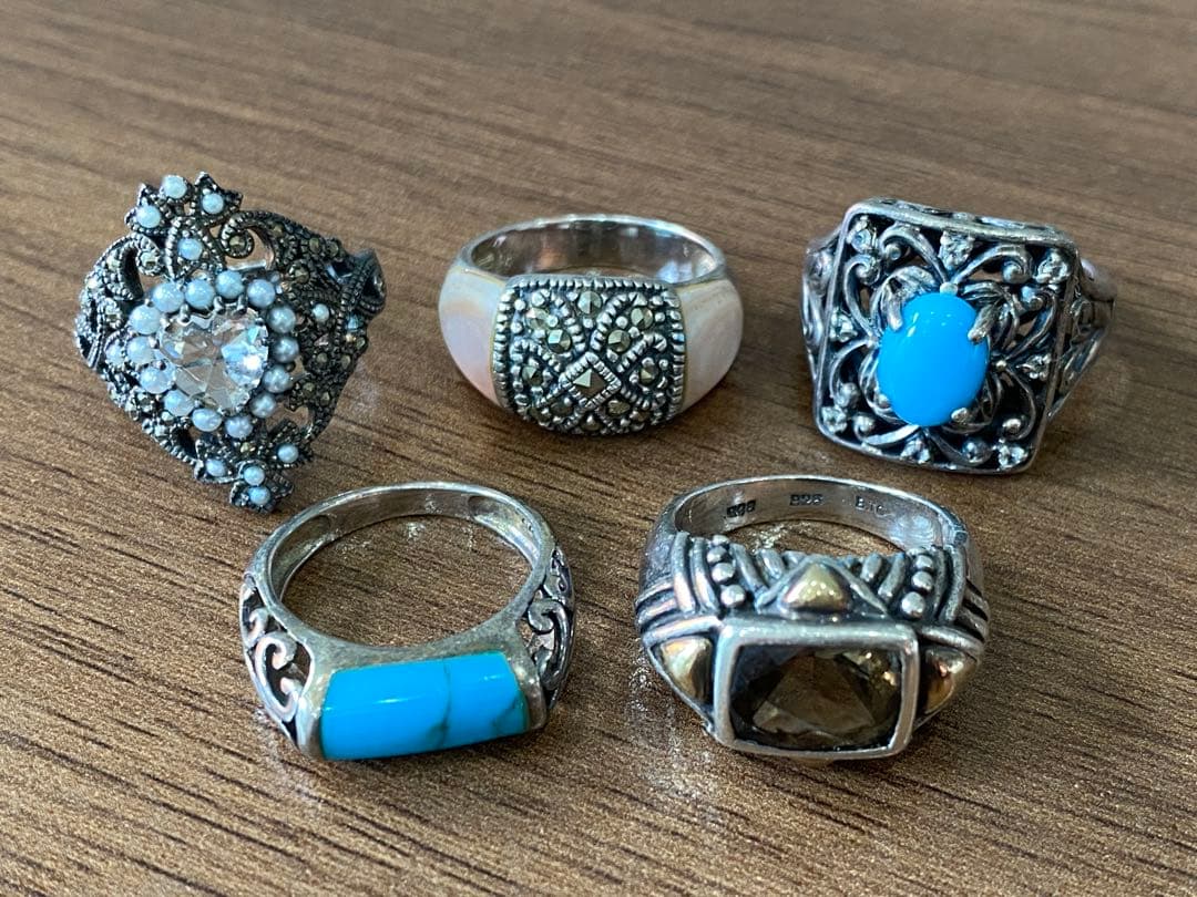 ボヘミアン　ターコイズ　シルバーリング　5点セット