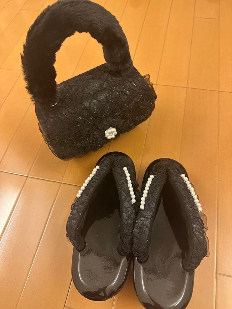 エコファー草履バッグセット ブラック めりコラボ