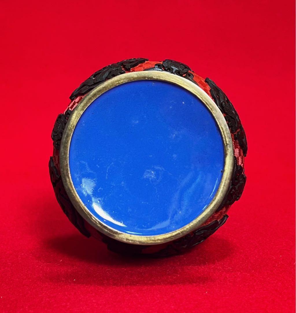 中国美術 古玩 堆朱 堆黒 漆彫花瓶 團龍紋樣花瓶 台座付き