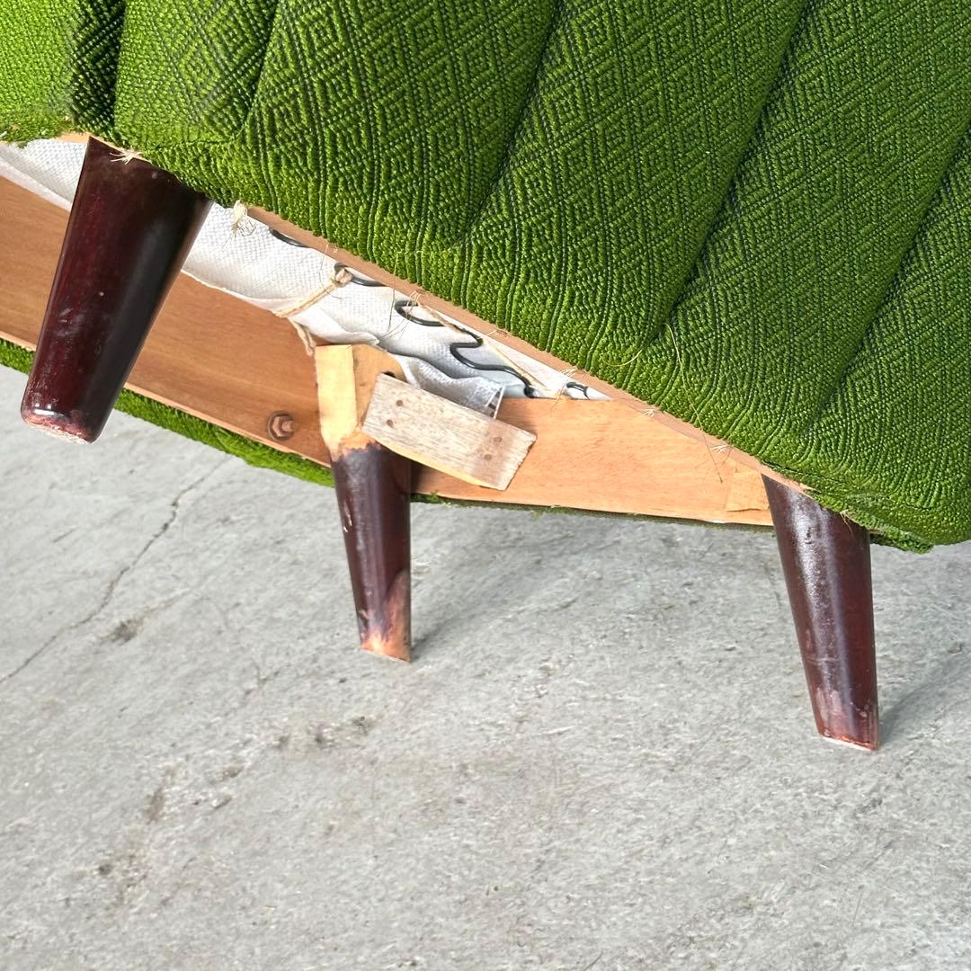 ✦70S✦ 昭和モダン 深緑ファブリック 木肘一人掛けチェア レトロ インテリア