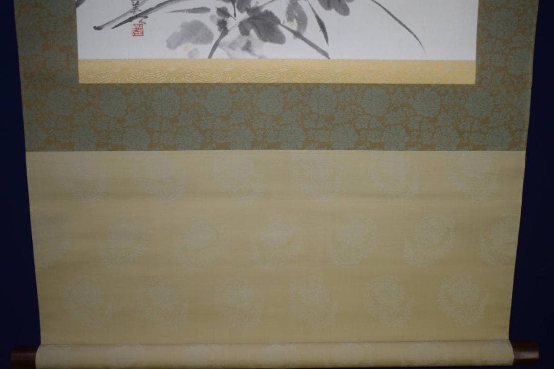 真作/川島富美次/菊にトンボ図/桐共箱付/布袋屋掛軸HI-430