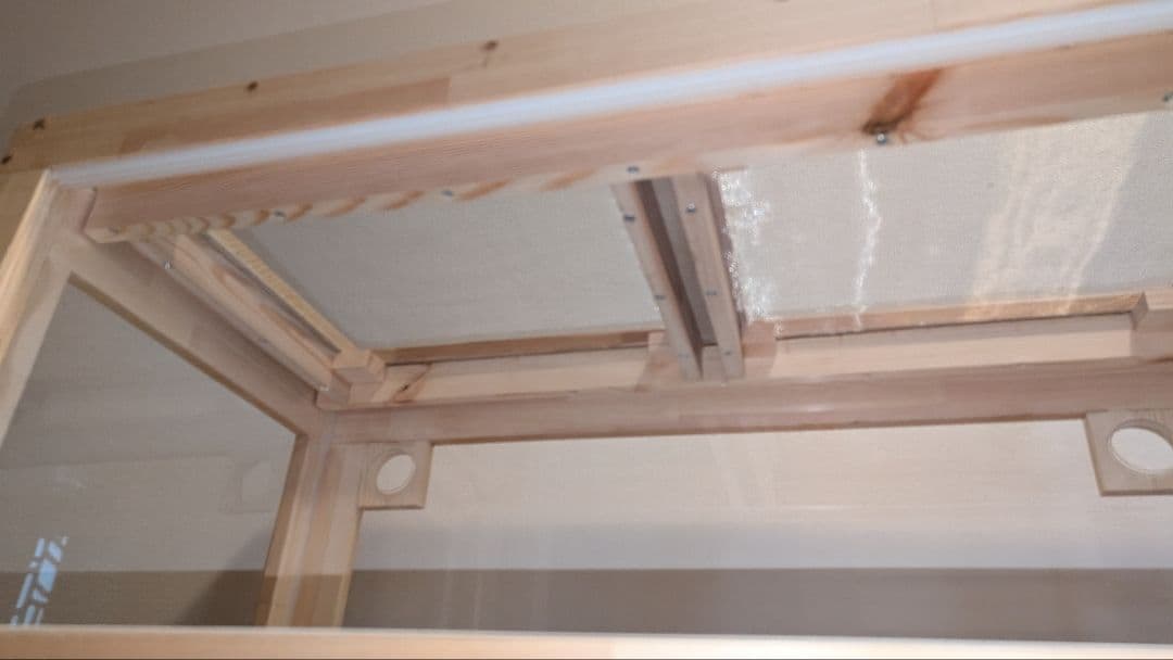 赤松集成材18ミリ幅90縦45奥行45全面アクリル板仕様木材オイル仕上げ！