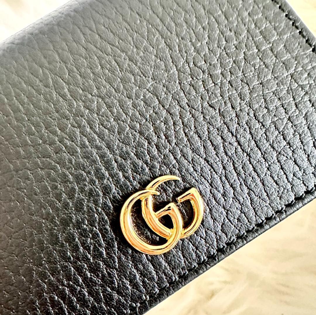 GUCCI グッチ 二つ折り財布 GGマーモント レザーブラック