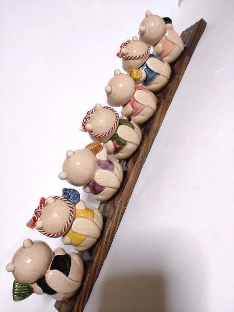 七福神たぬき ■ 七匹のたぬき 陶器製 置物 狸 昭和レトロ 日本 和風 伝統