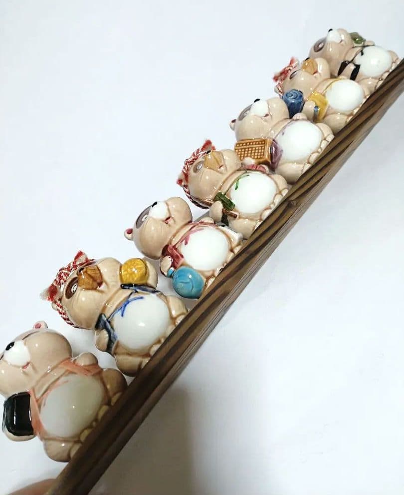 七福神たぬき ■ 七匹のたぬき 陶器製 置物 狸 昭和レトロ 日本 和風 伝統