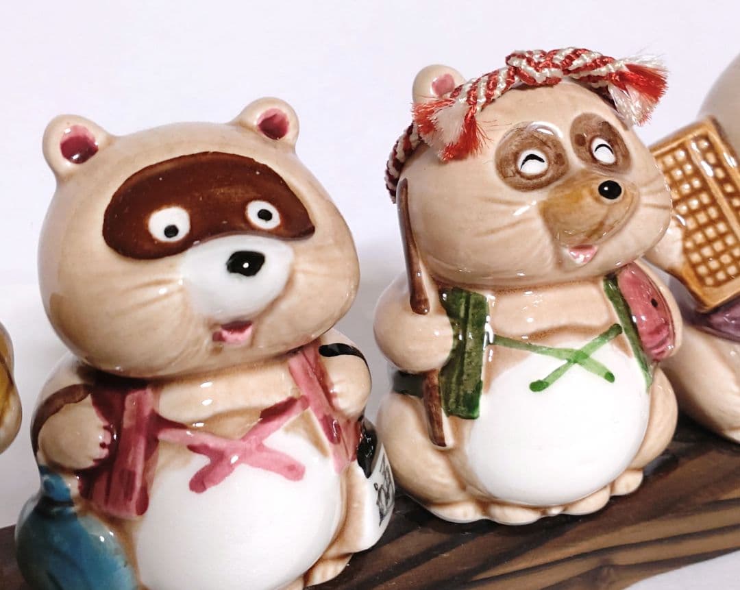 七福神たぬき ■ 七匹のたぬき 陶器製 置物 狸 昭和レトロ 日本 和風 伝統