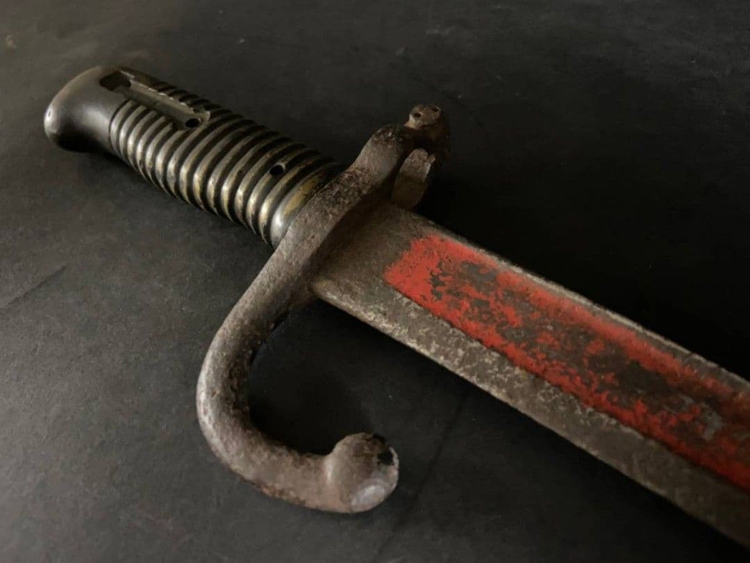 【幕末〜明治】ヤタガン式銃剣 帝国陸軍 軍刀（模造刃朱塗り）革鞘軍刀拵【当時物】