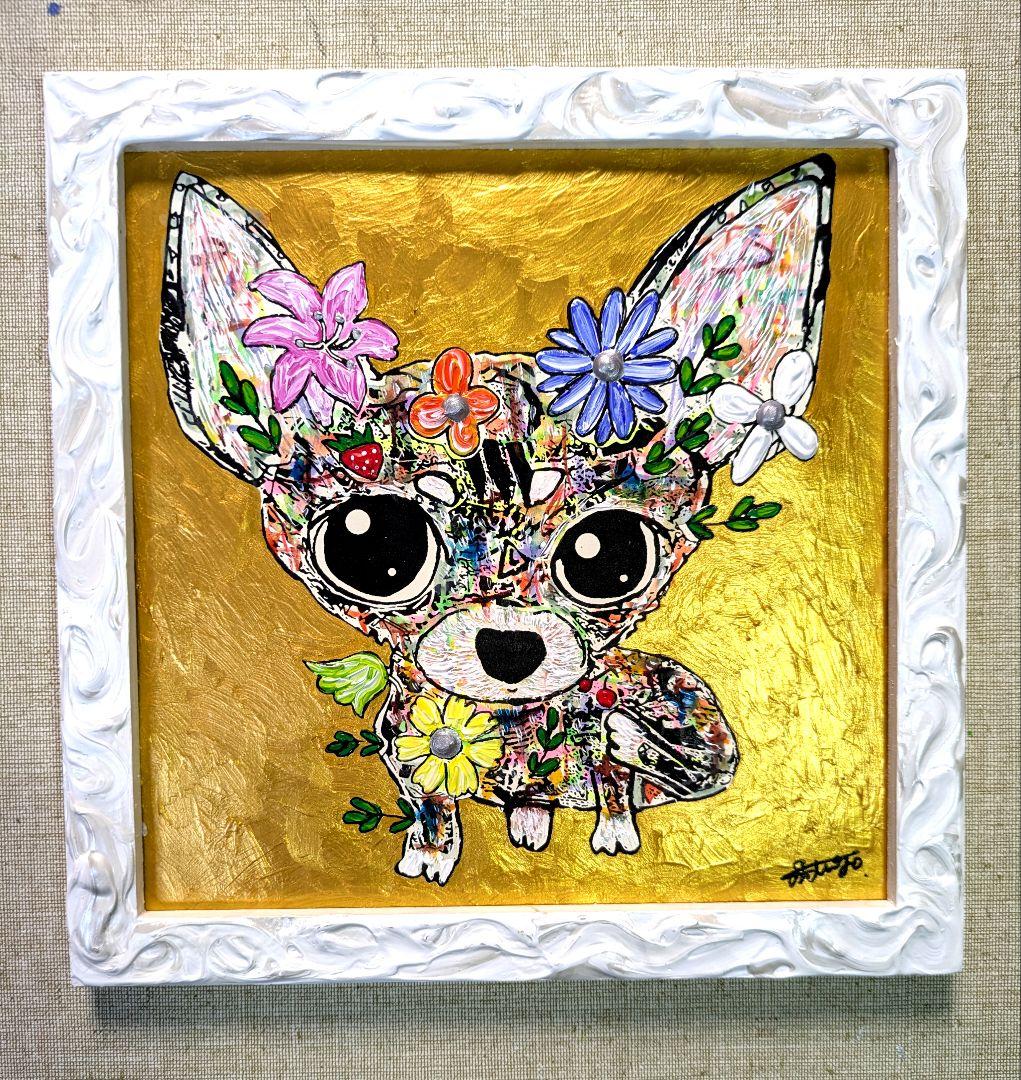 新作。手作り額付き作品　title「こんにちわわ。君のワンコ」