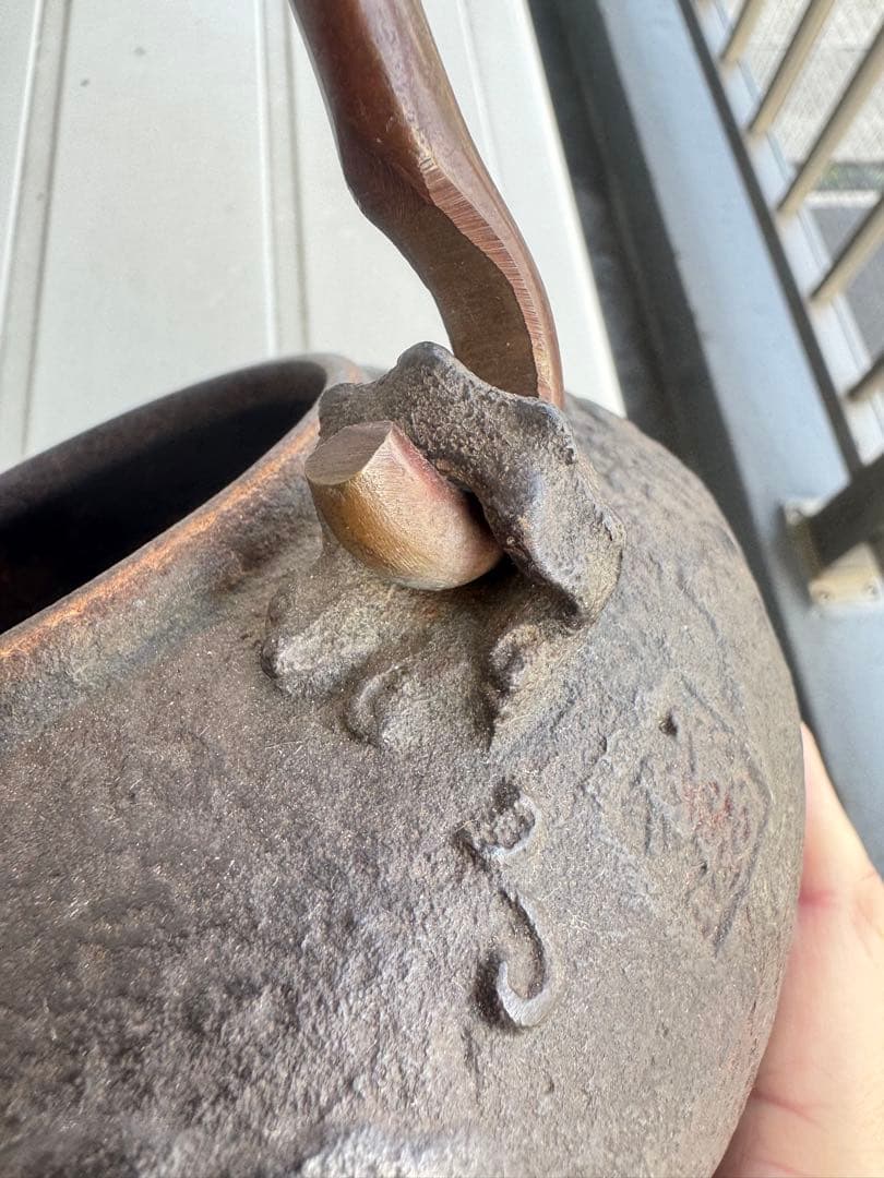 亀文堂鉄瓶　銀象嵌提手 蔵出し コレクション　茶道具　煎茶器