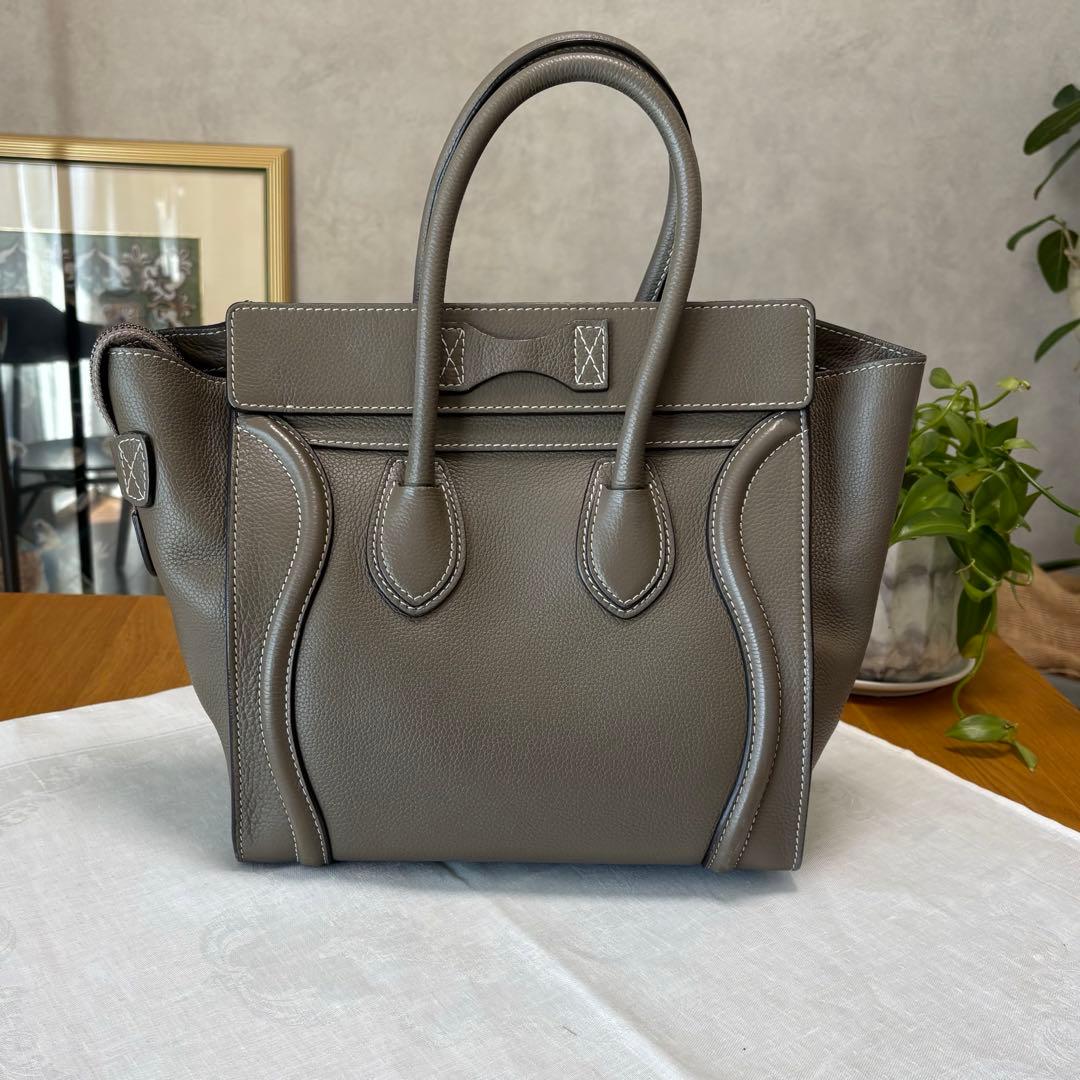 CELINE セリーヌ ラゲージ マイクロショッパー レザー グレージュ スリ