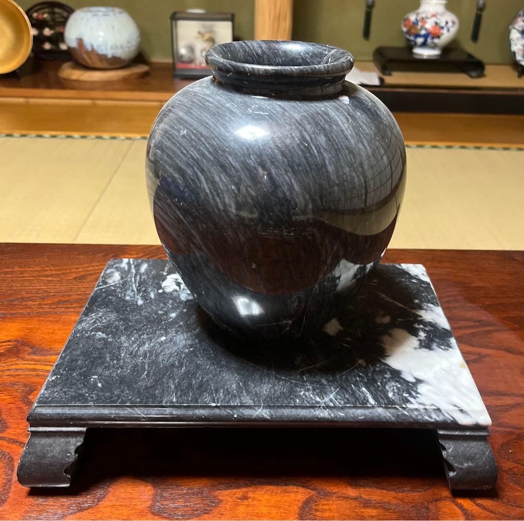 大理石　オニキス　壺　花瓶　台座付き