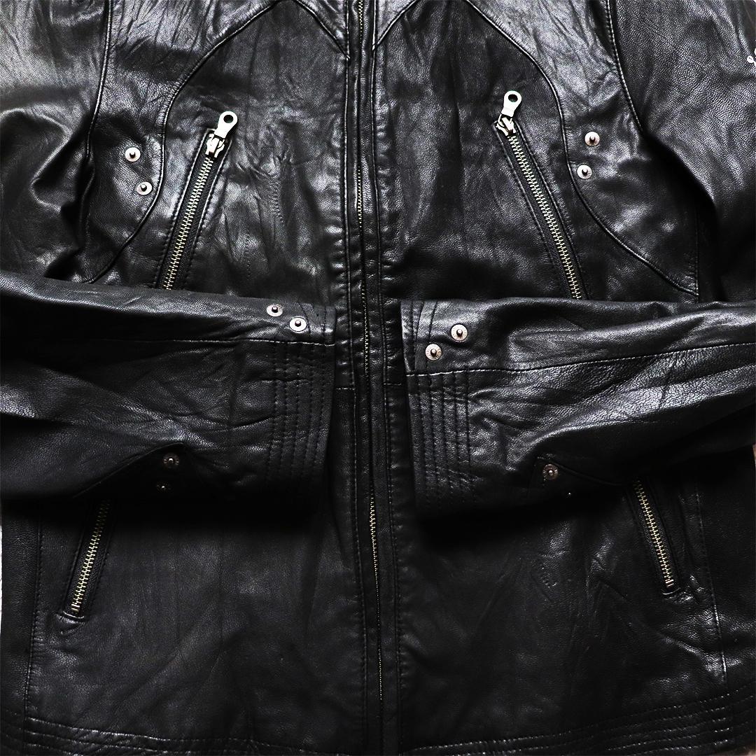 Y2K✨PPFM シングルライダース 羊革 八の字ジップ ギミック ダブルジップ