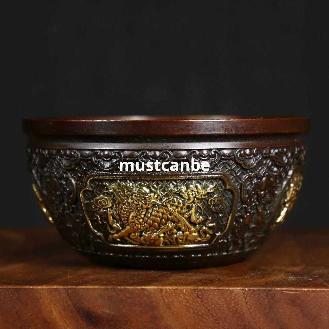 銅器 麒麟聚宝盆 家内 応接間 事務室 卓上 装飾品 開運 風水 工芸品 置物