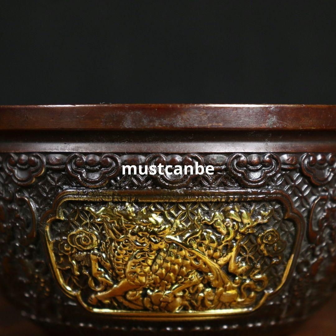 銅器 麒麟聚宝盆 家内 応接間 事務室 卓上 装飾品 開運 風水 工芸品 置物