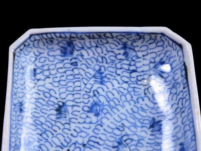 古伊万里　染付　微塵唐草の図　角皿　豆皿　E532AS-fbte