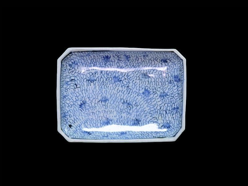 古伊万里　染付　微塵唐草の図　角皿　豆皿　E532AS-fbte