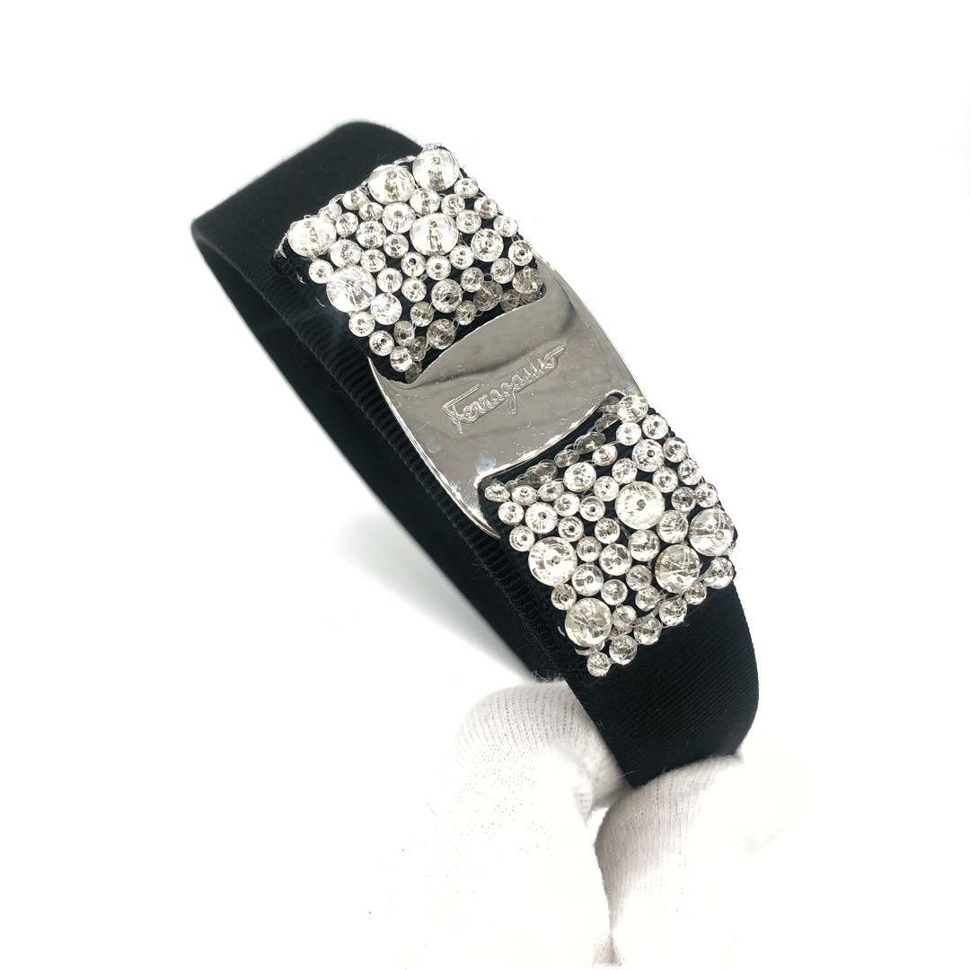 未使用級✨フェラガモ カチューシャ　ヴァラリボン　ビジュー ブラック