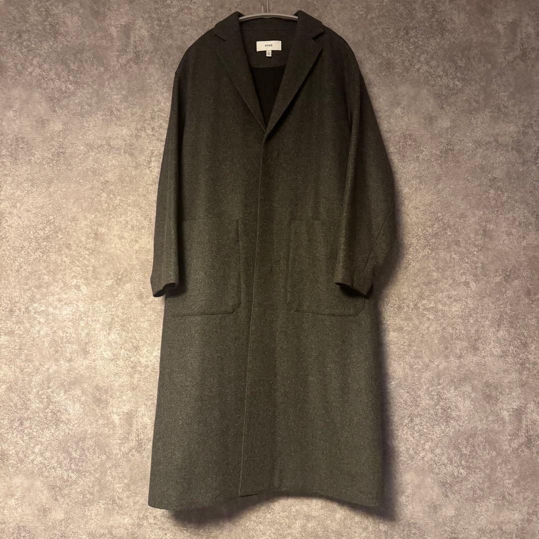 HYKE ハイク ウールショップコート チェスターコート チャコールグレー