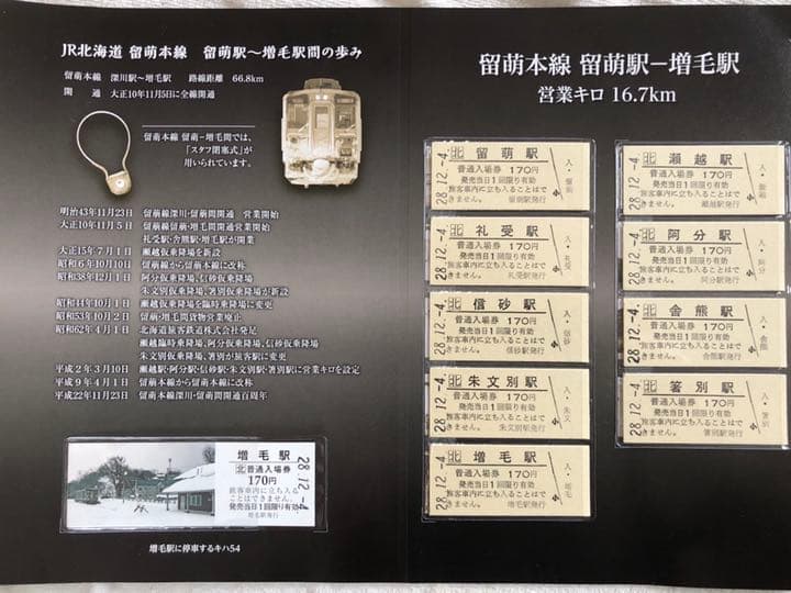記念入場券 留萌本線 留萌駅ー増毛駅