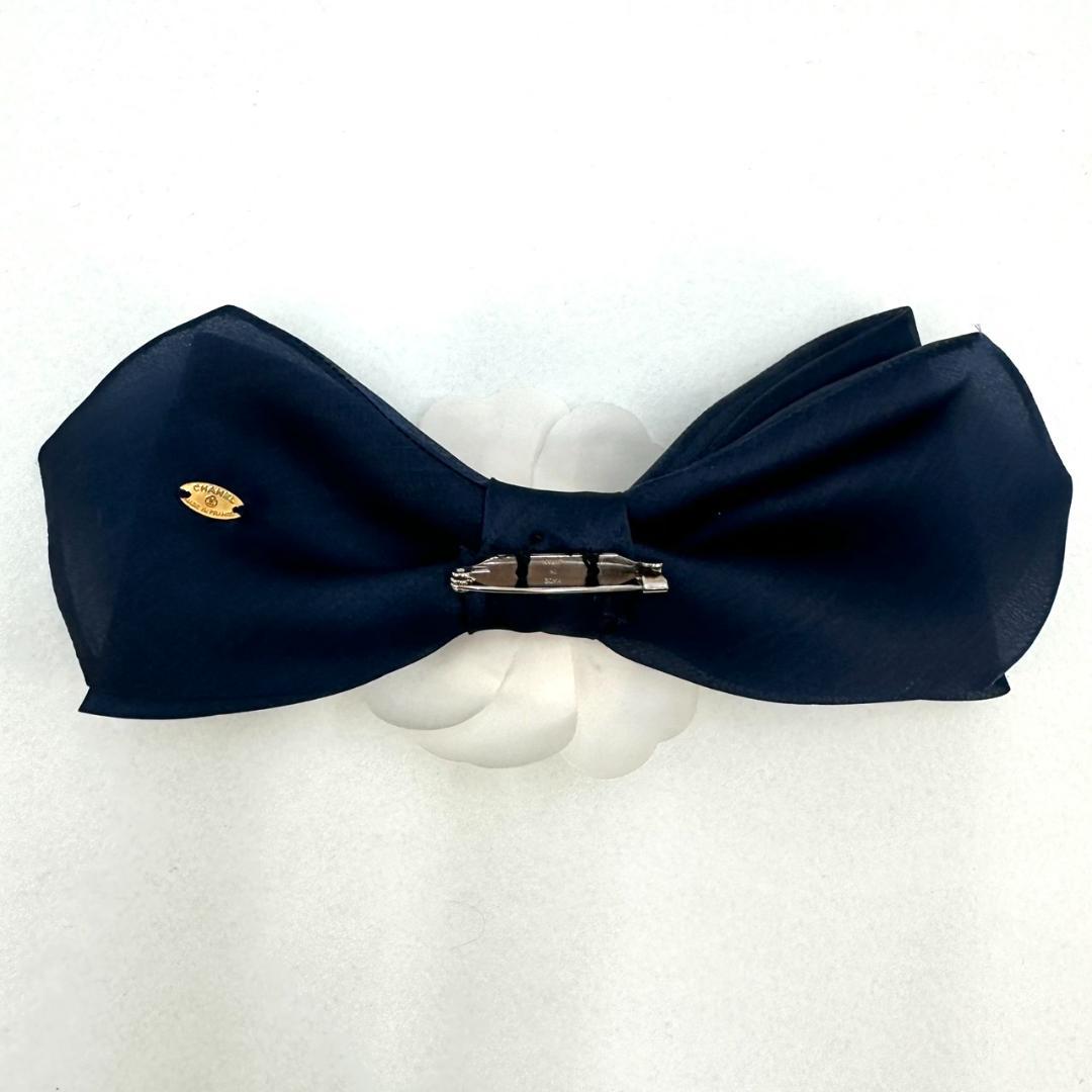 CHANEL シャネル カメリア リボン ヴィンテージ コサージュ ネイビー 白