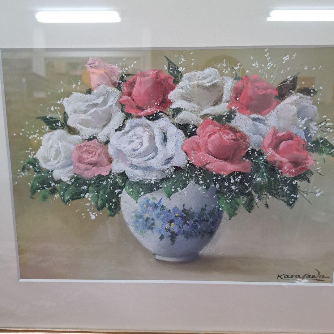 ♡唐沢政道作 　【ばら】 パステル画 金色フレーム