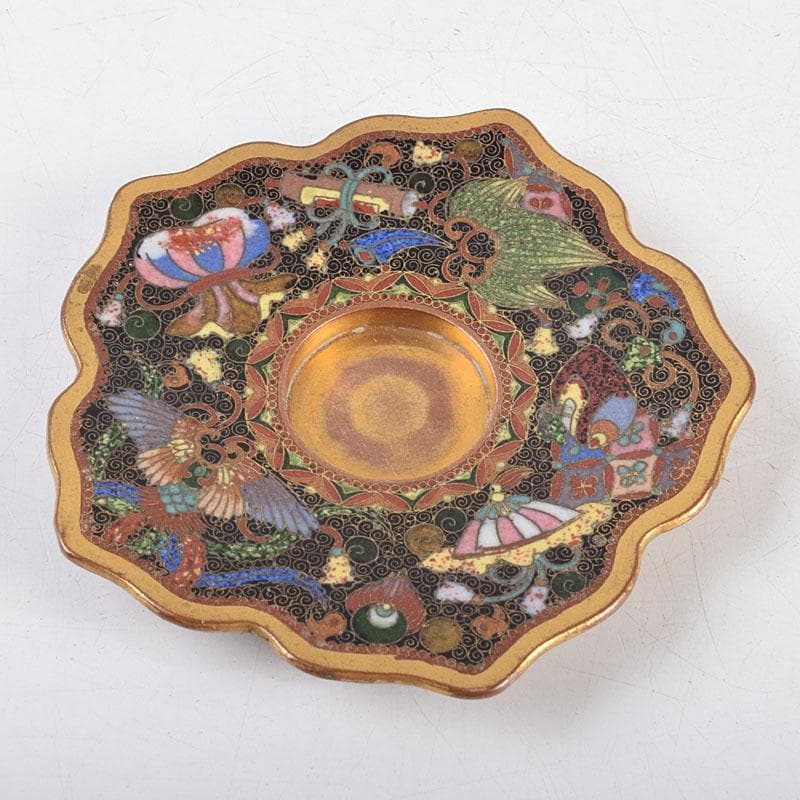 中国　古七宝琺瑯彩　神獣文　煎茶碗　茶托　D　R9211