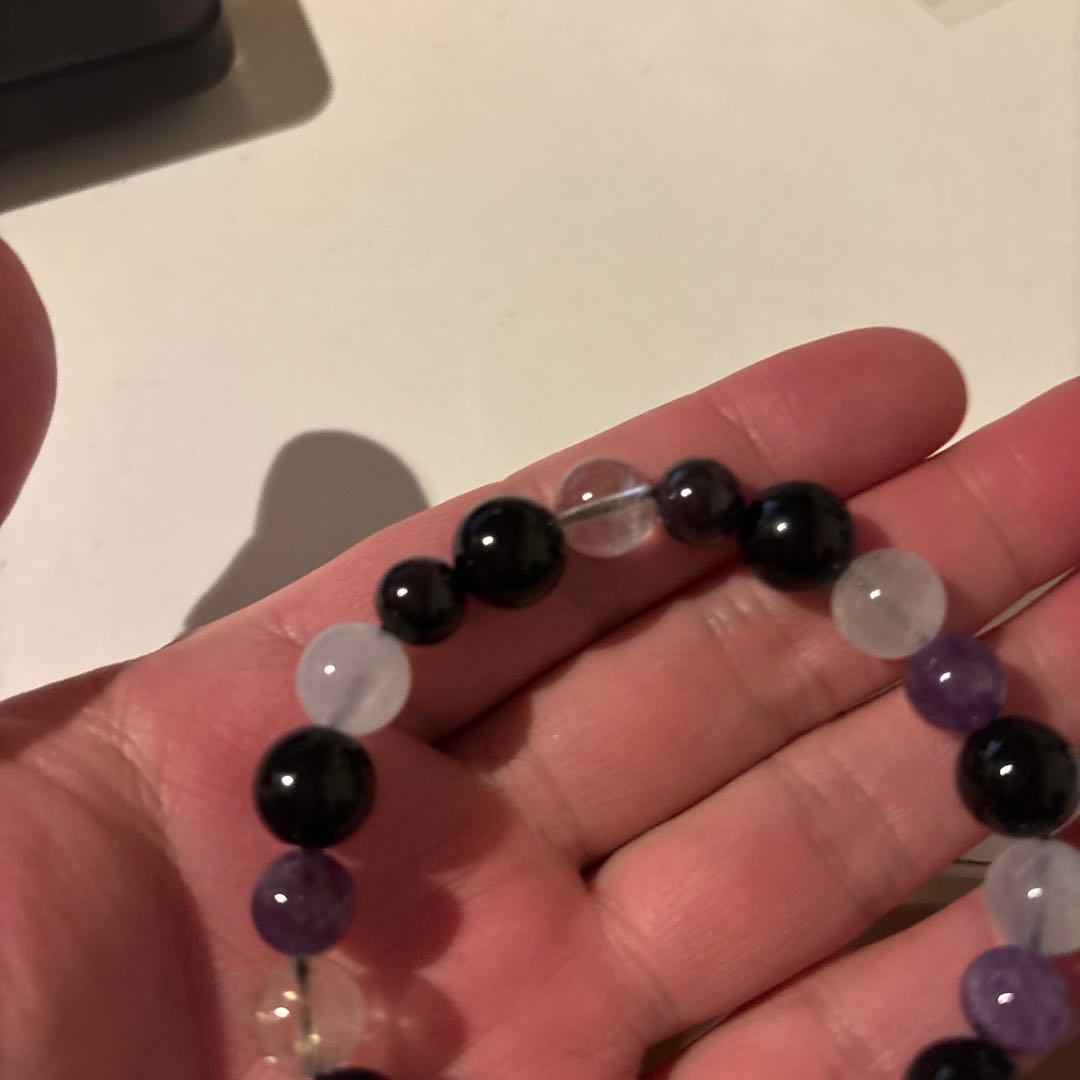 アクアマリン、モリオン、ルチル、アクアオーラ水晶、アメジスト、スギライトのブレス