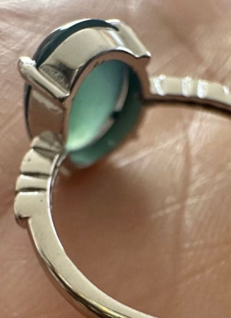 無処理天然本翡翠，S 925オーバルカットヒスイリング淡い湖水色 鑑定書付き￼