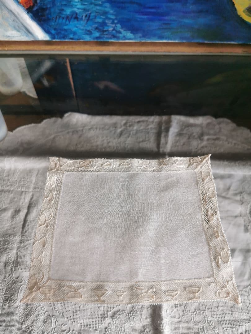 アンティーク カクテルグラス＆ゴブレット＆果実 手刺繍トリム 極薄クロス α