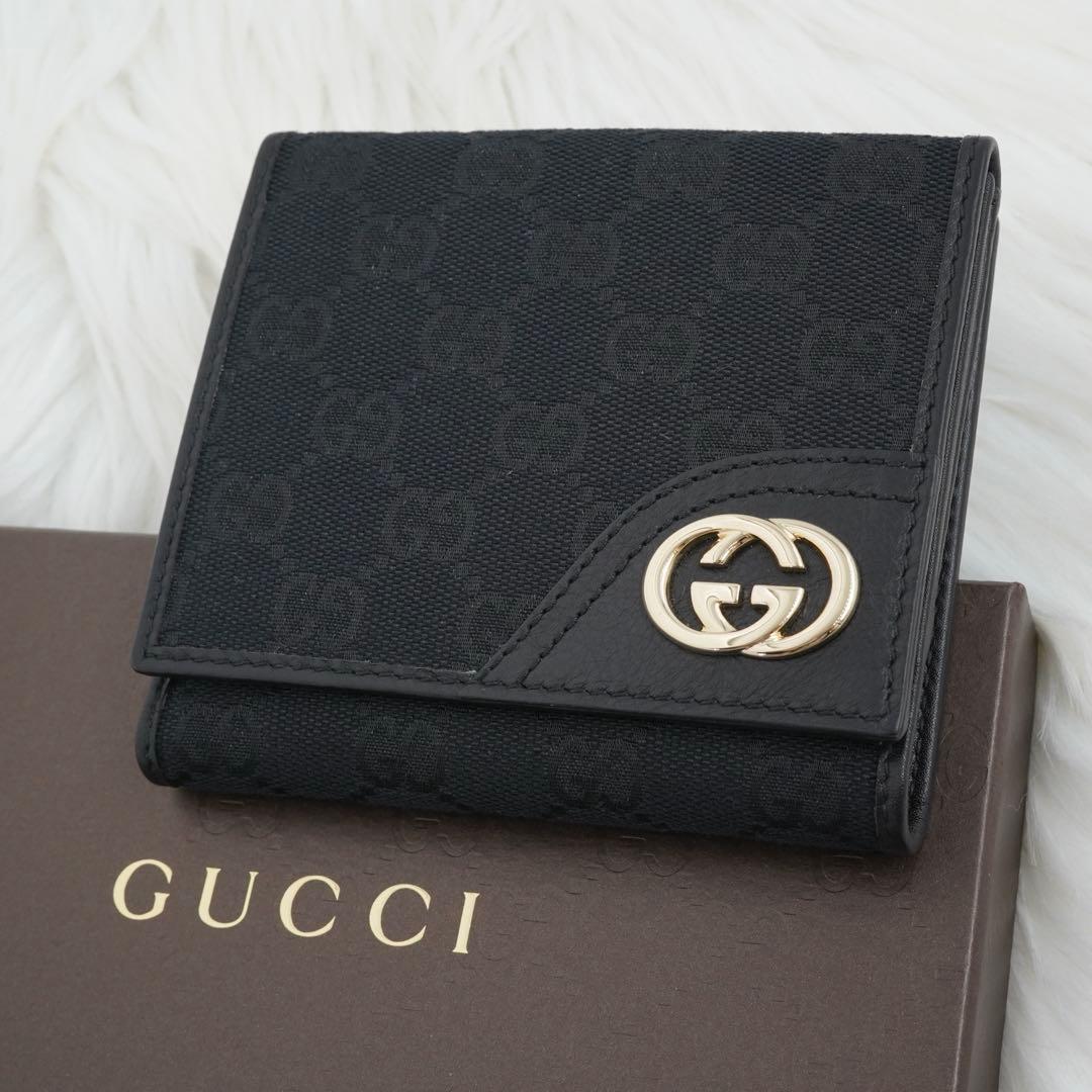 未使用品　GUCCI グッチ　二つ折り財布　レザー×キャンバス　GG柄　ブラック