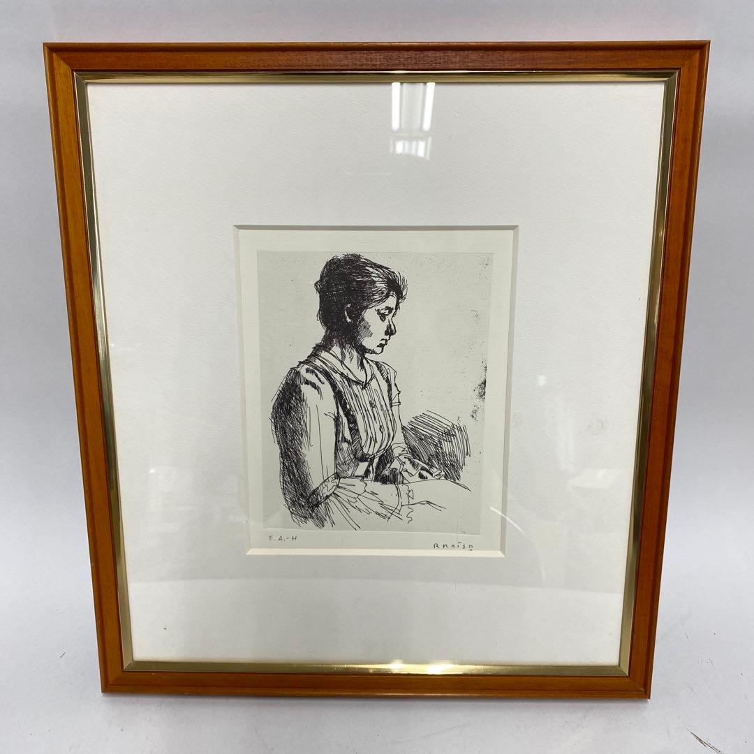 SF35 小磯良平 複製画 1978制作 若い女 エッチング サイン 額装