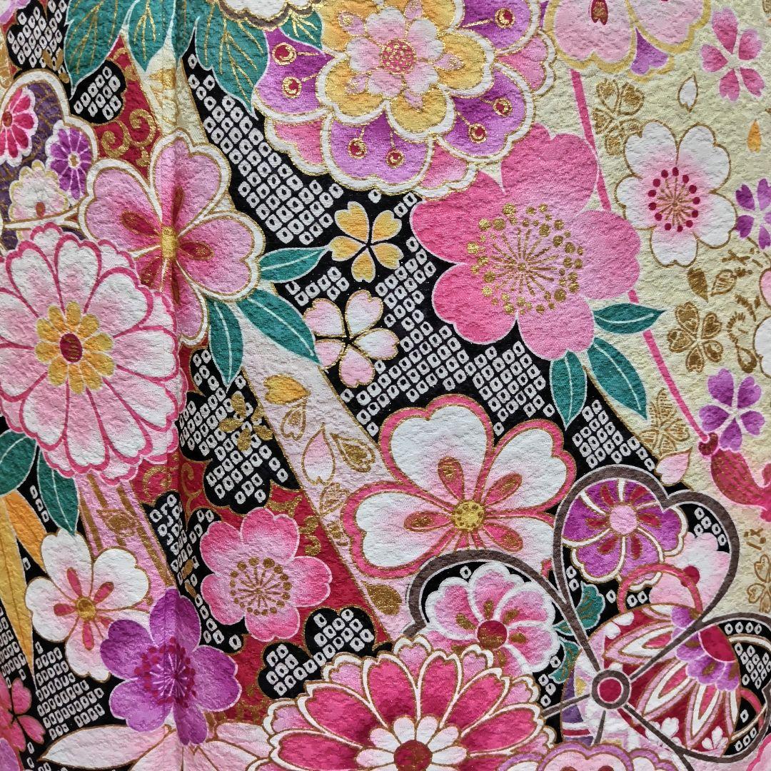 振袖フルセット(8点)・金駒刺繍・銀通し・金彩加工・鹿の子柄・正絹