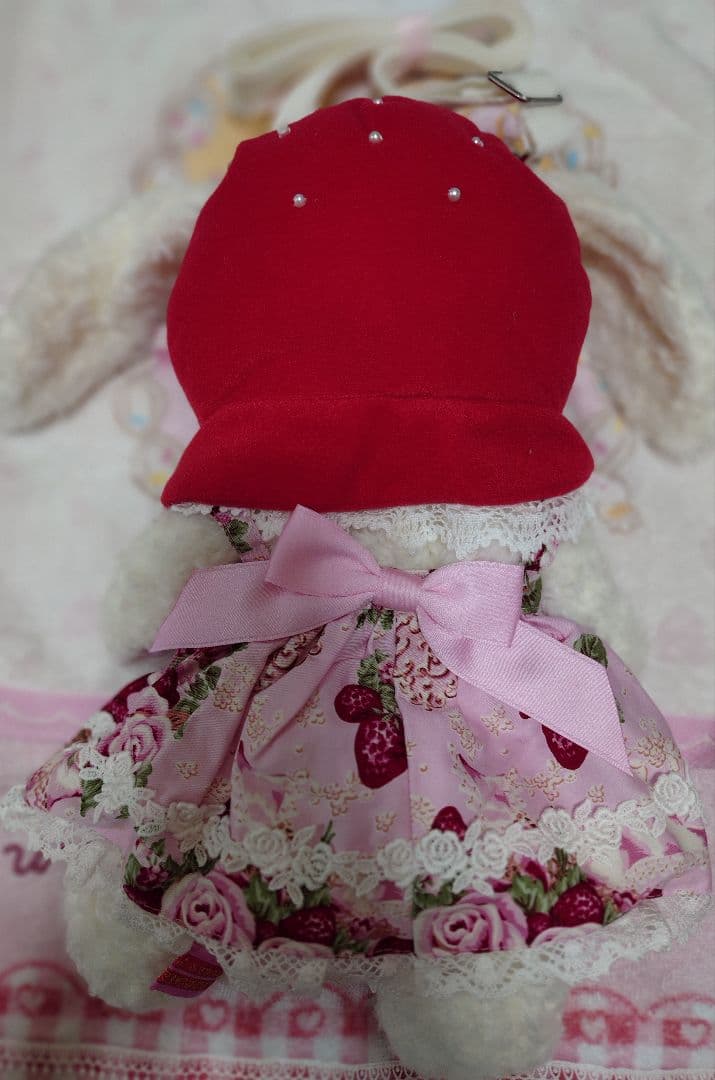 ナ*リ様 いちごになりたいうさくみゃちゃんピンク白ドットリボン　シュガーブーケピ