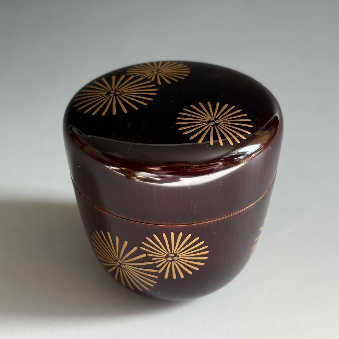 堀井胡春作　尋牛斎書付　唐松蒔絵　溜　大棗　茶道具　表千家