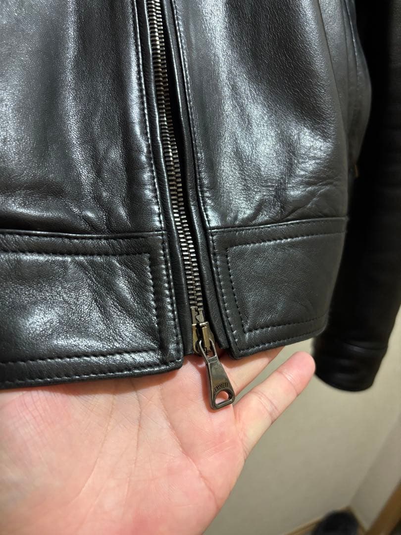 EMMETTI ブラック シングルライダースジャケット