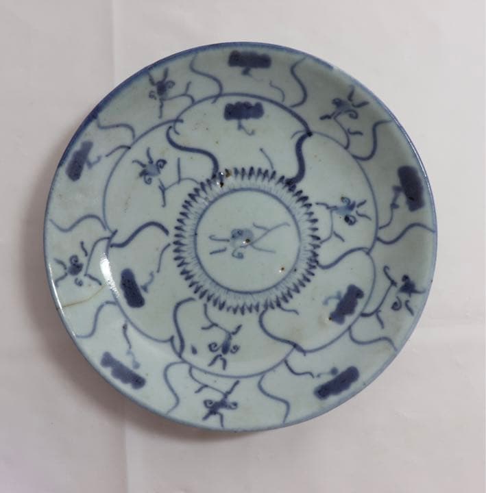 中国　清朝期　染付中皿3点　アンティーク　送料込み1001