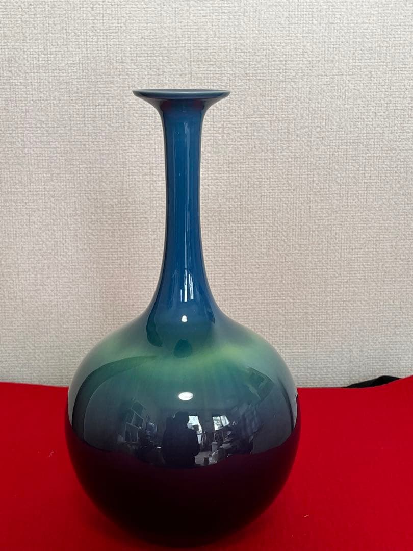 柳雨軒 三代 人間国宝 徳田八十吉（正彦銘）碧明釉 花生 T227 一輪挿し