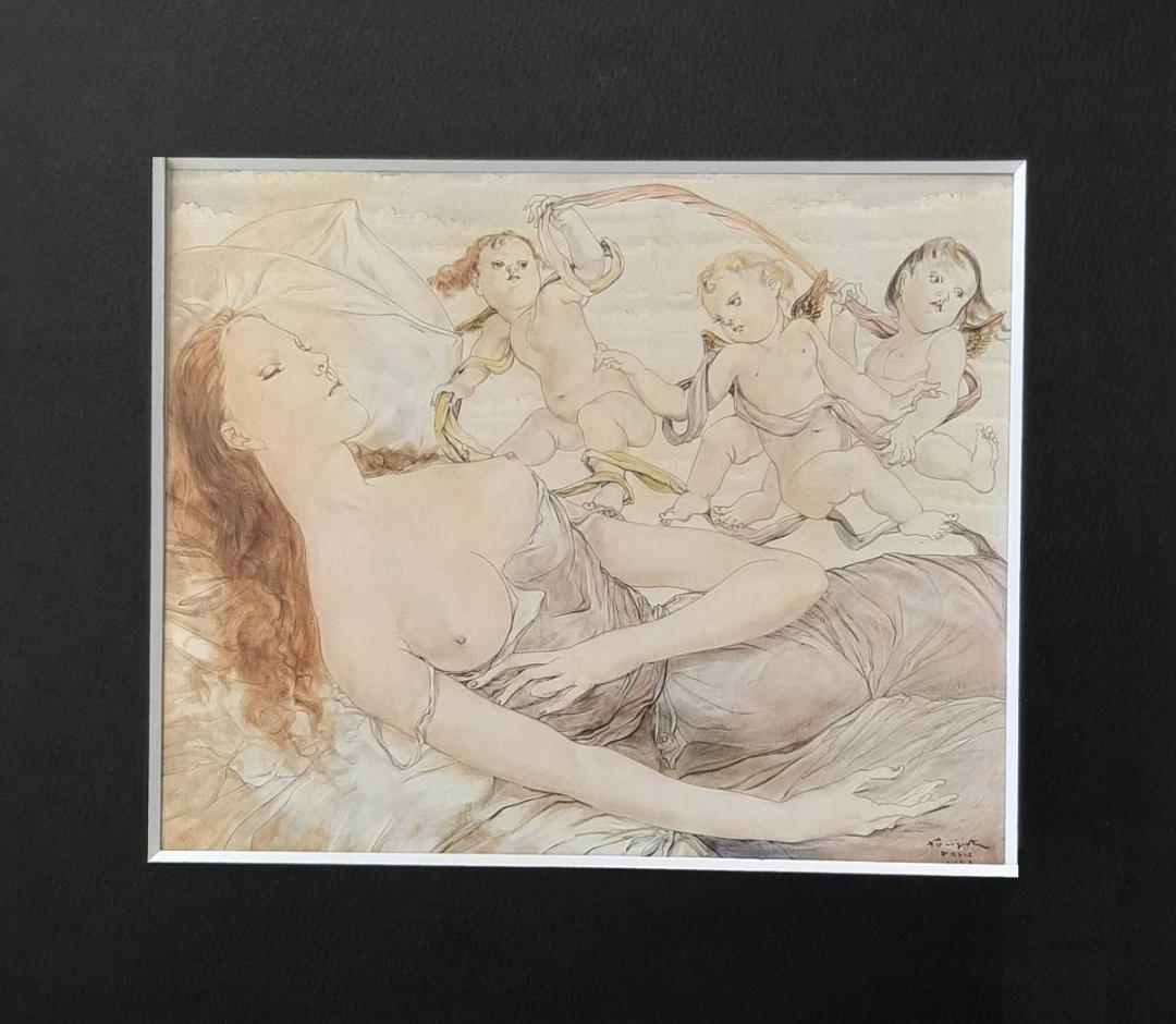 藤田嗣治、「天使」、希少画集の額装画、人気作品、オーダーマット付・日本製新品額入