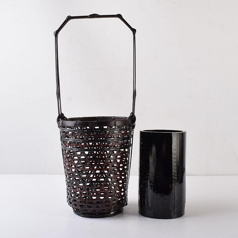 茶道具　伊藤賢一郎作　大和竹縄文花籠　共布共箱　V　R8712H