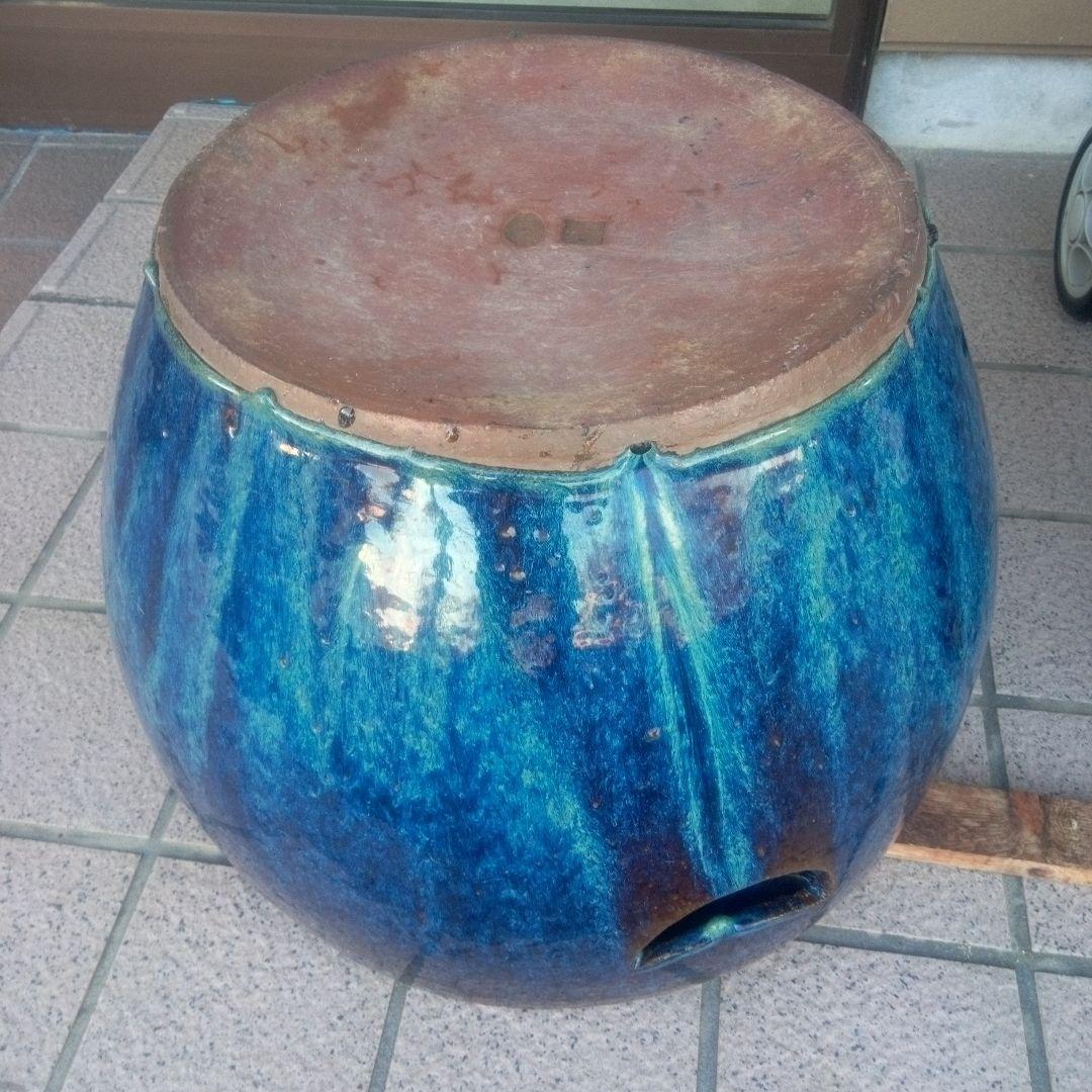 びばち　昭和レトロ　青緑陶器火鉢　夫婦火箸　五徳付き　葛明祥製　鼎泰昌