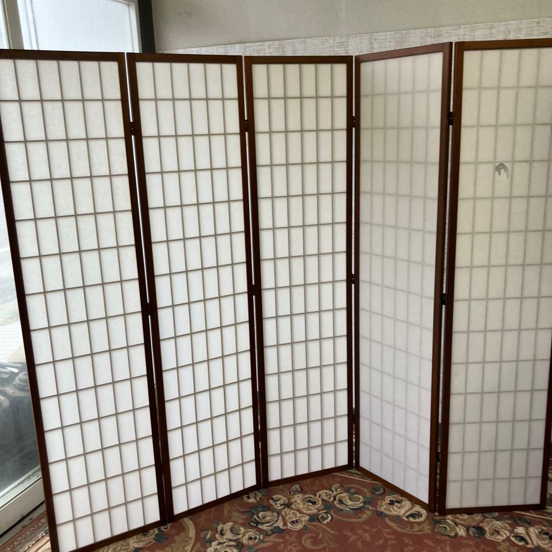 昭和レトロ 和モダン 木製 5連格子 障子パーテーション 間仕切り 仕切り 衝立
