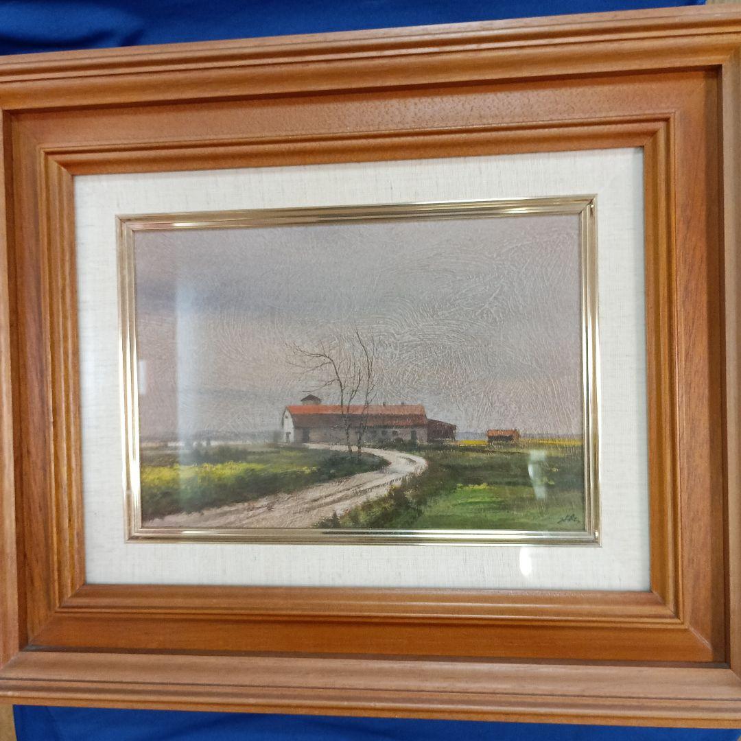 風景画 油彩額縁 木製ブラウン