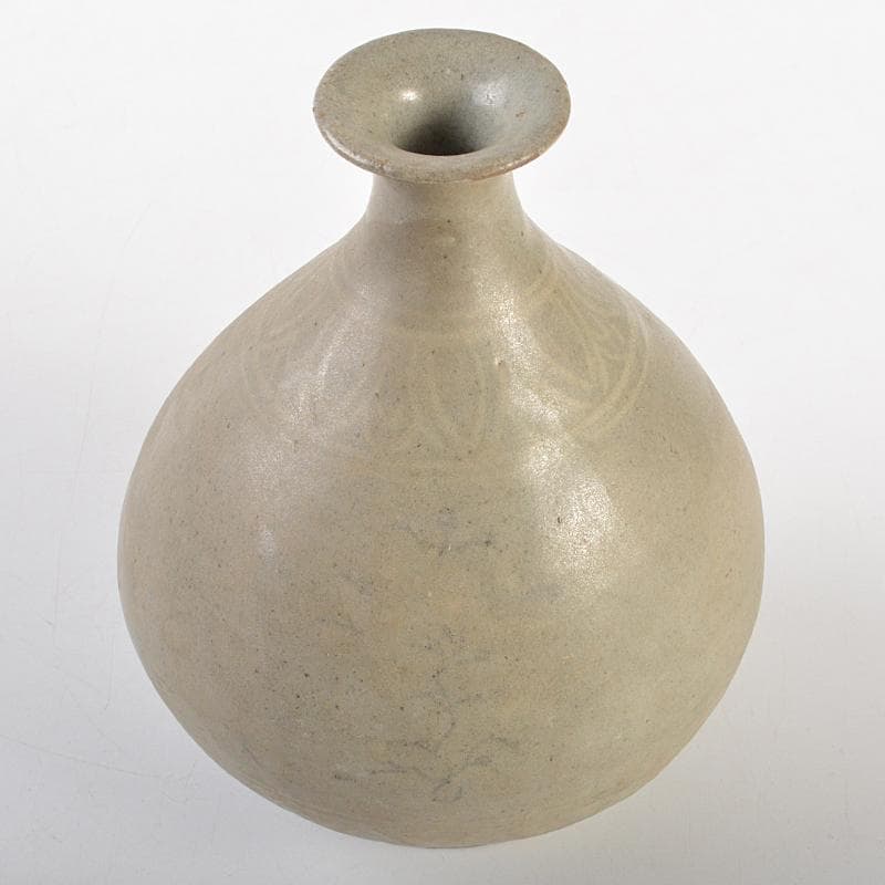 朝鮮美術　李朝　高麗青磁　象嵌花文　徳利　時代箱付　V　R7220