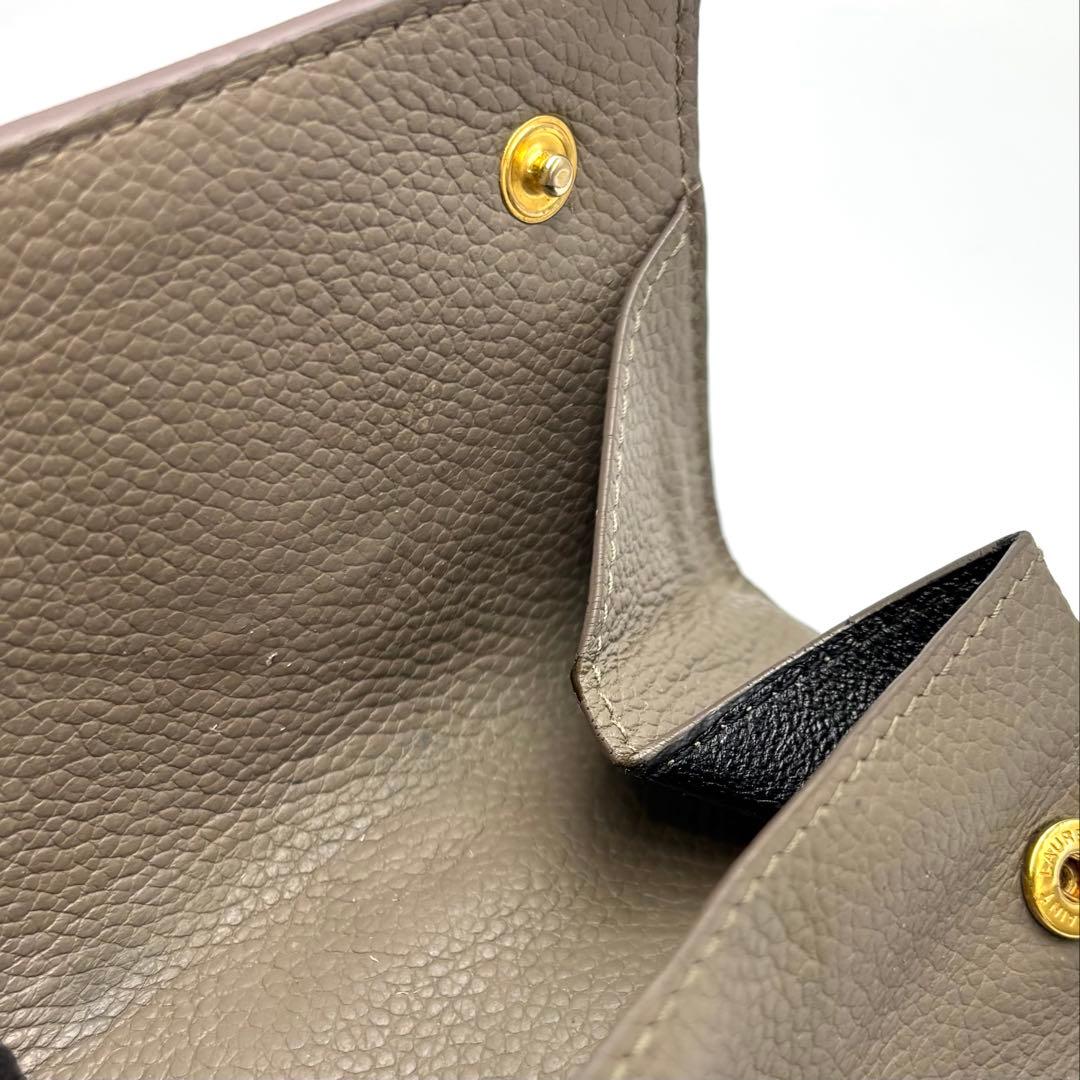 サンローラン 三つ折り財布 グレージュ レザー ゴールドロゴ コンパクトリペア品